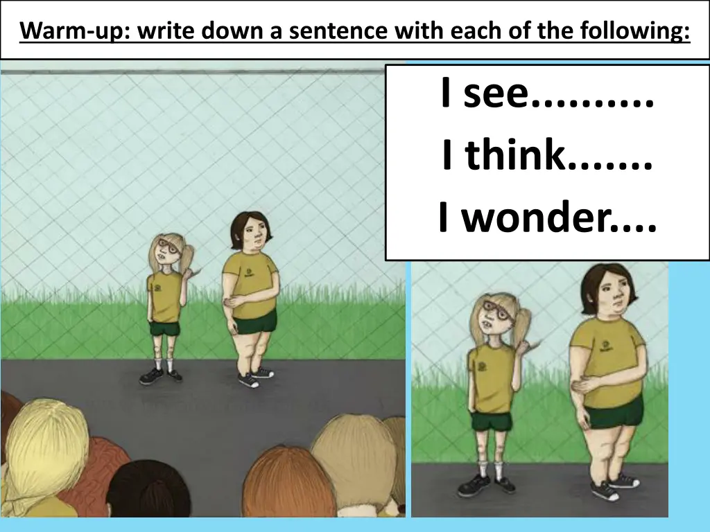 warm up write down a sentence with each