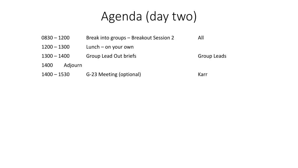 agenda day two