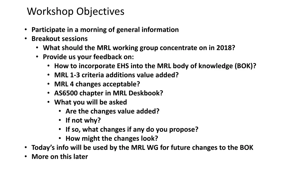 workshop objectives