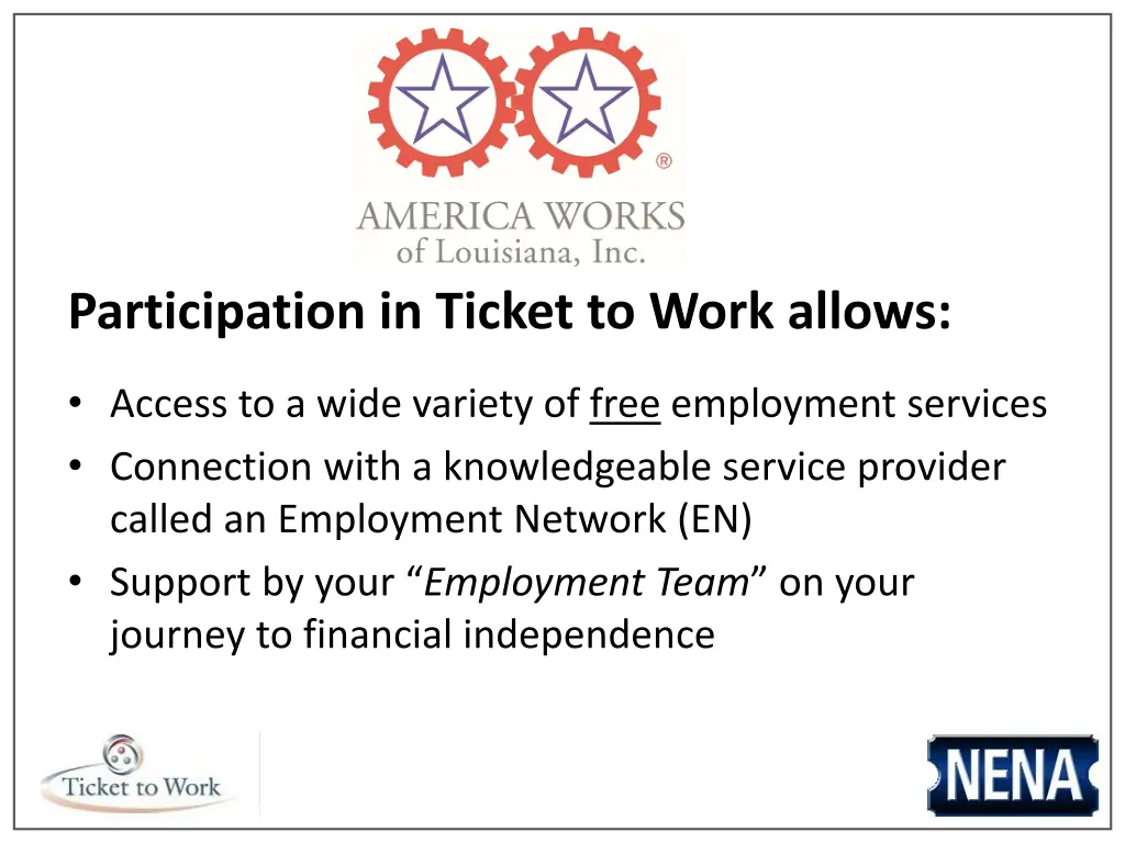 participation in ticket to work allows