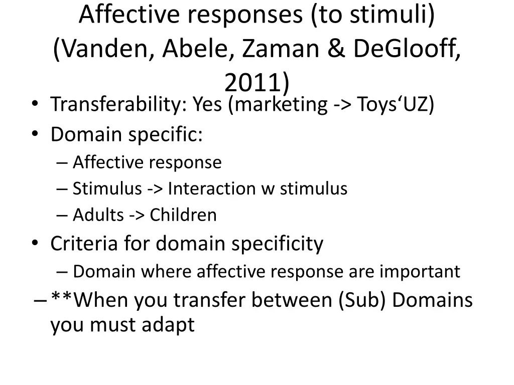 affective responses to stimuli vanden abele zaman