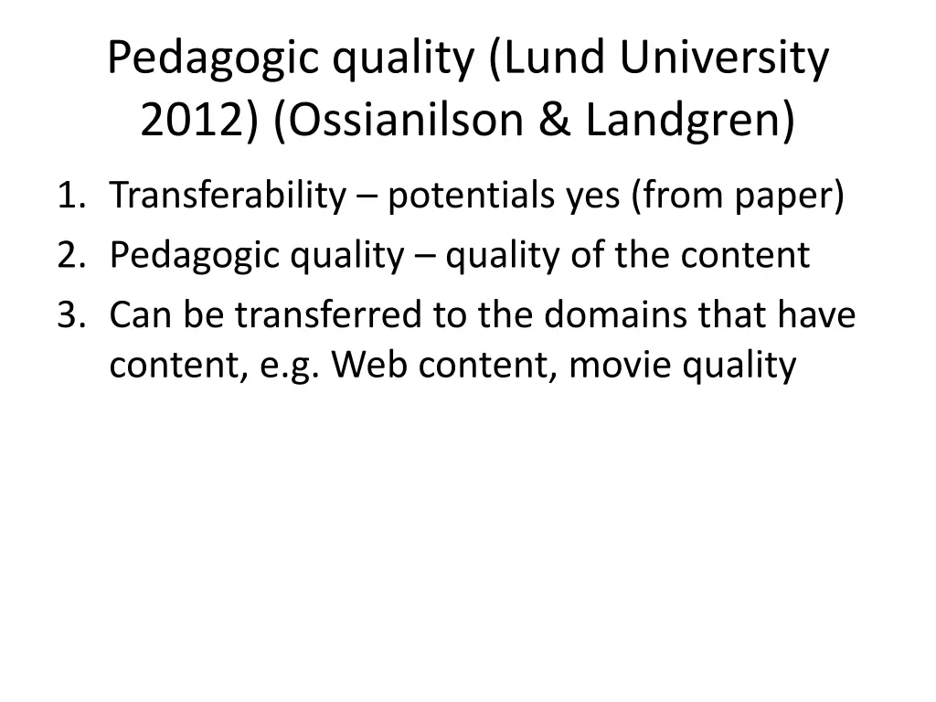 pedagogic quality lund university 2012