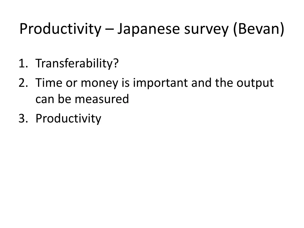 productivity japanese survey bevan