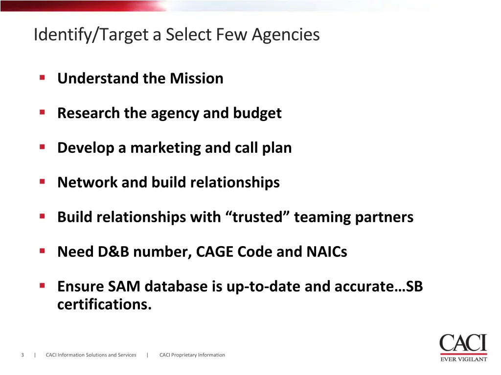 identify target a select few agencies