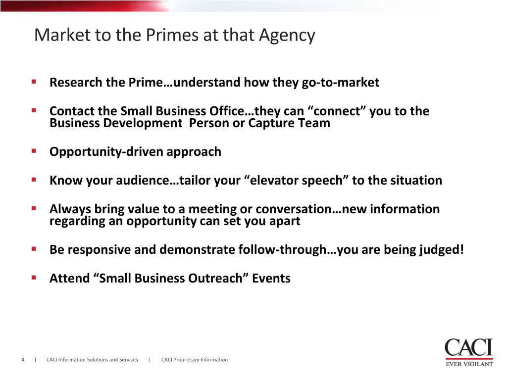 market to the primes at that agency