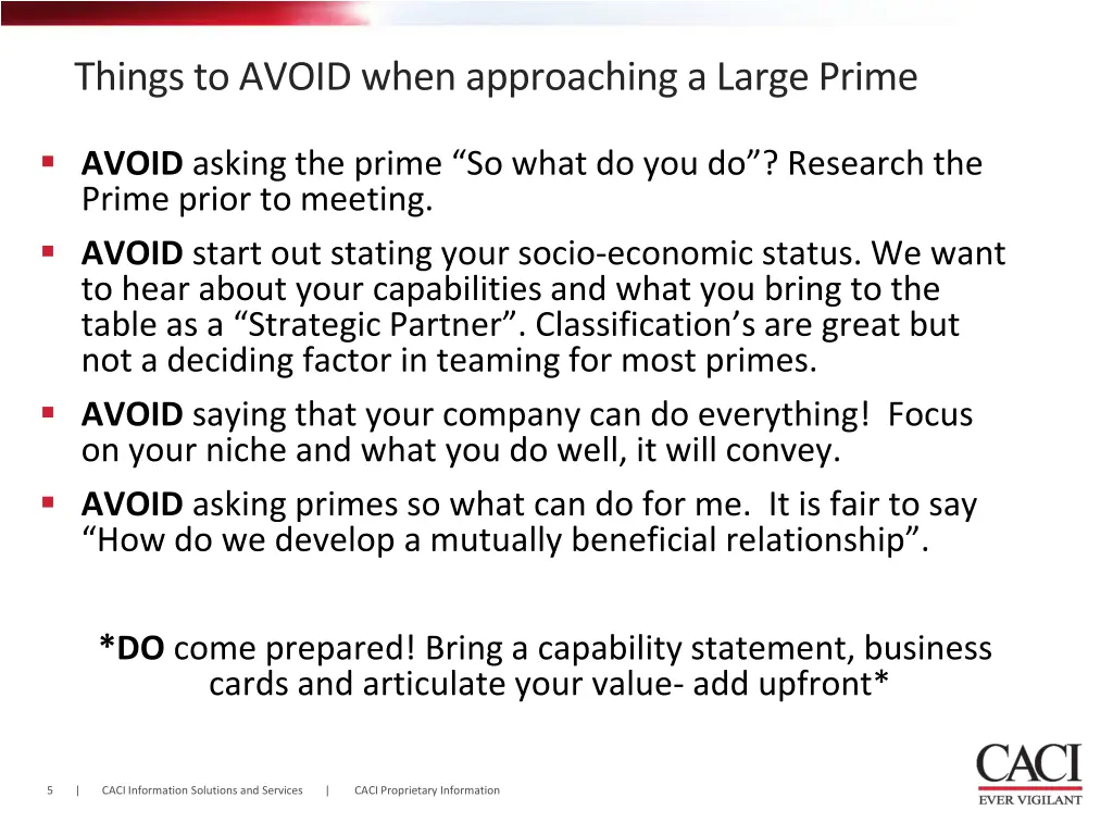 things to avoid when approaching a large prime