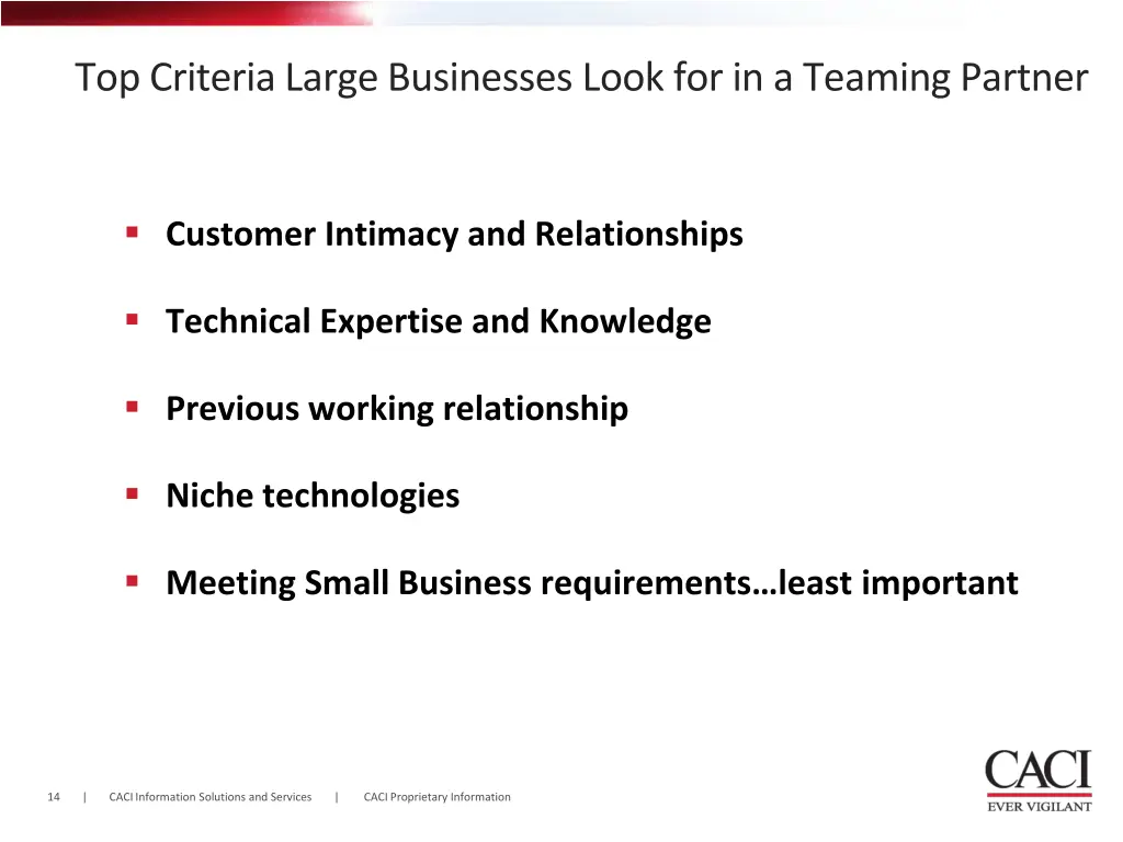 top criteria large businesses look