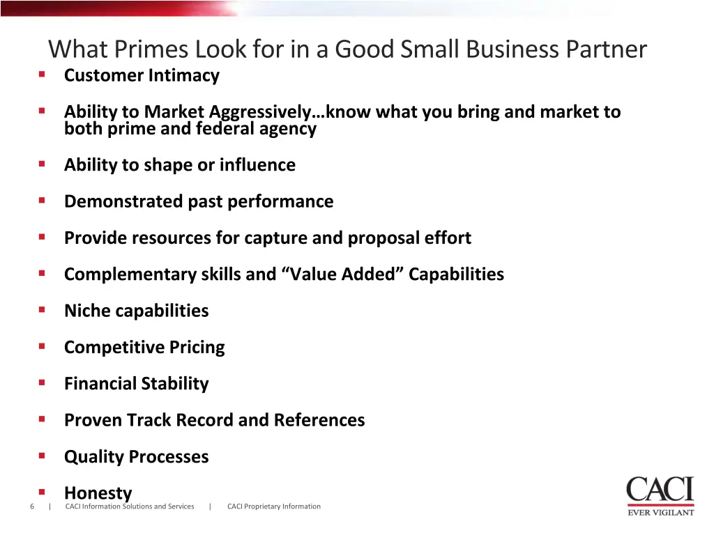 what primes look for in a good small business