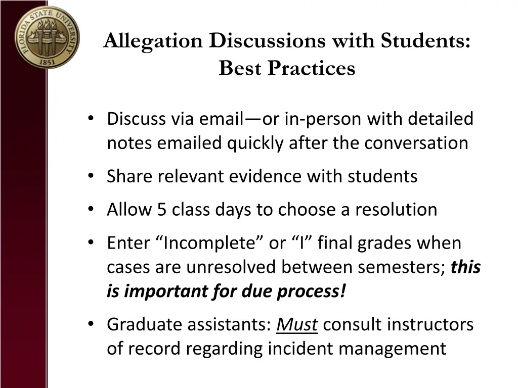 allegation discussions with students best