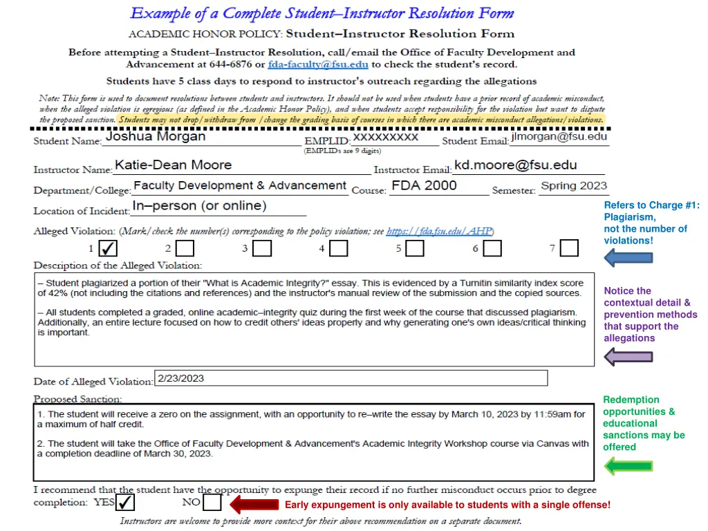 refers to charge 1 plagiarism not the number