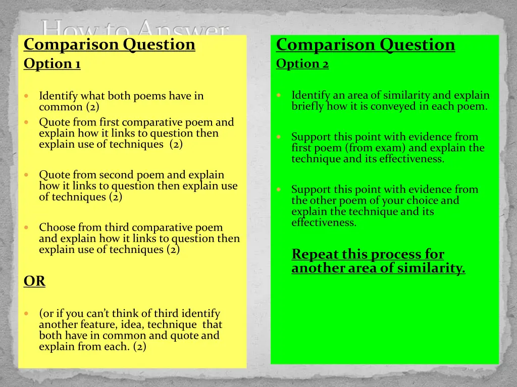 how to answer comparison question option 1