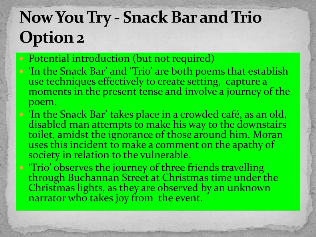 now you try snack bar and trio option 2