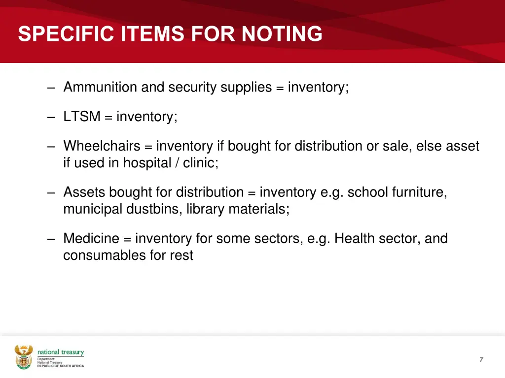 specific items for noting