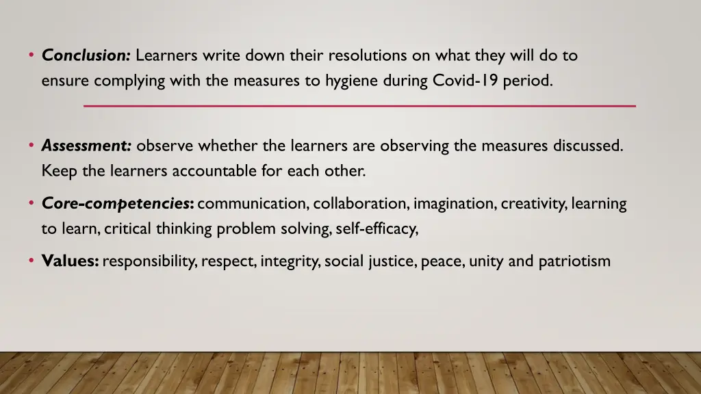 conclusion learners write down their resolutions