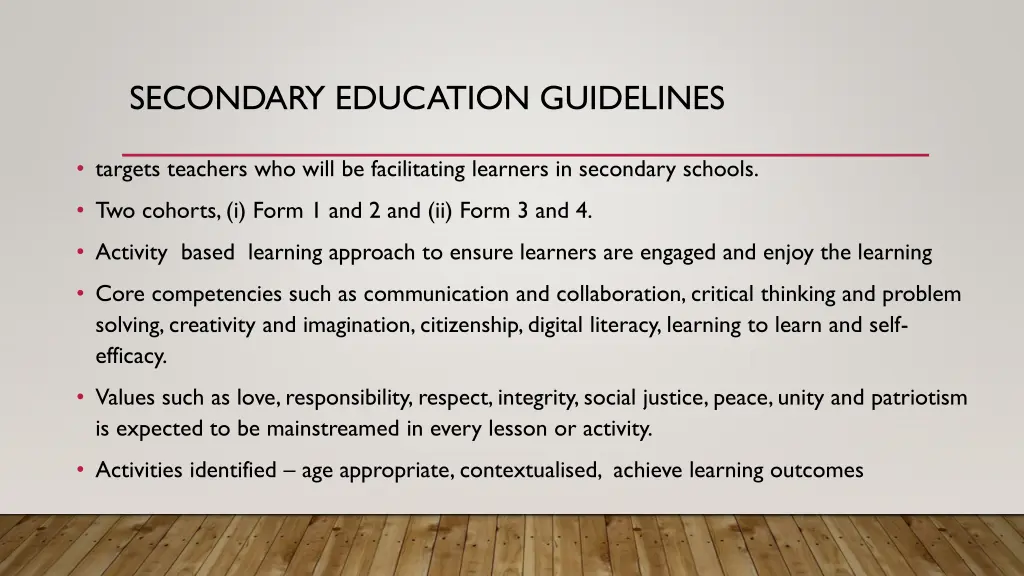 secondary education guidelines