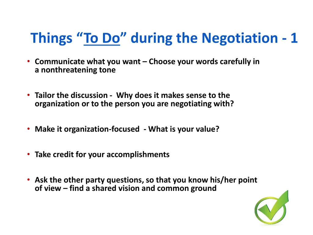 things to do during the negotiation 1