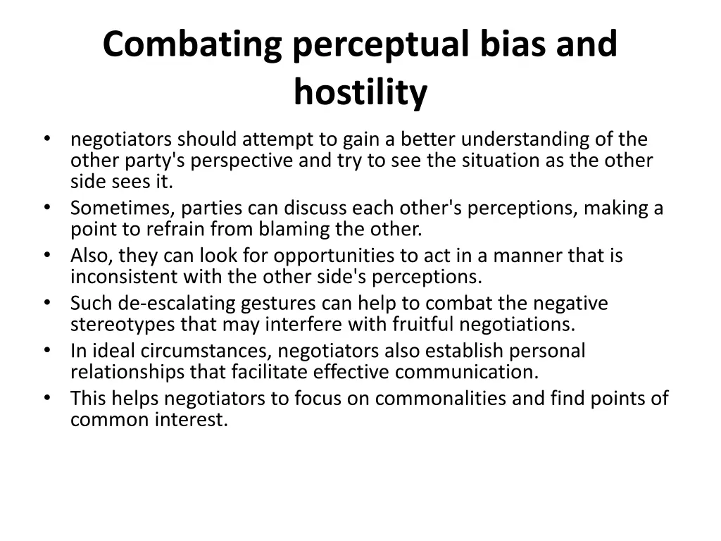 combating perceptual bias and hostility