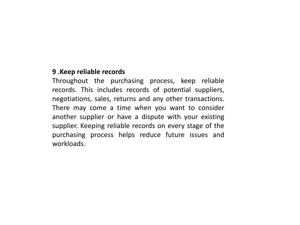 9 keep reliable records throughout the purchasing