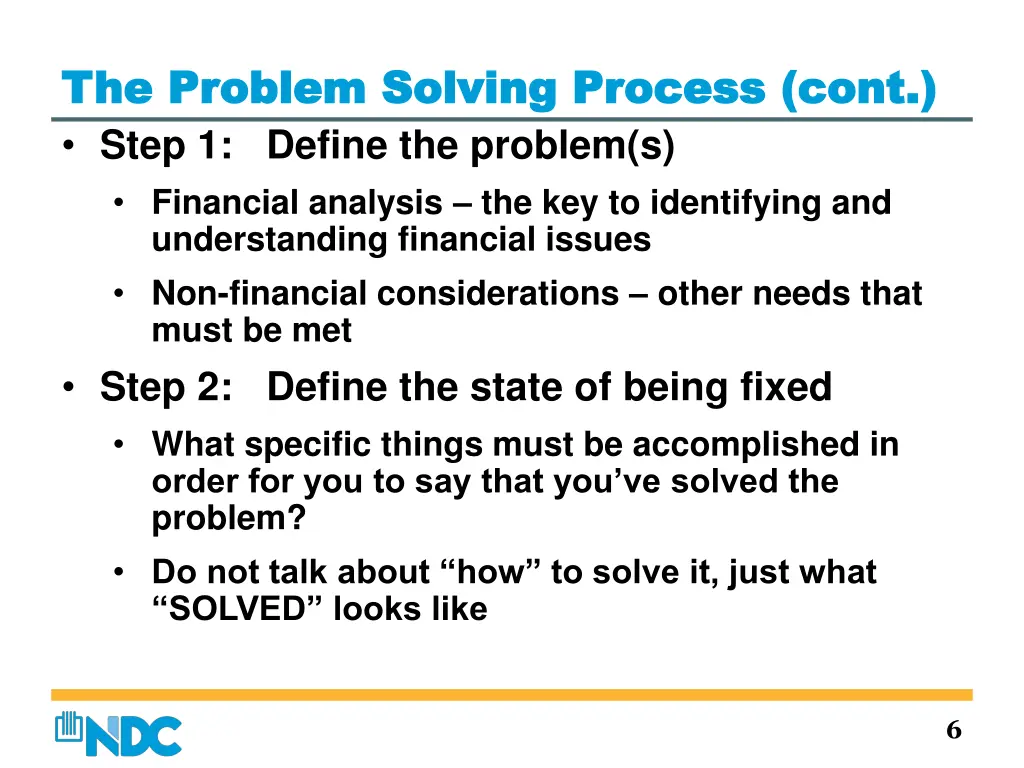 the problem solving process cont the problem