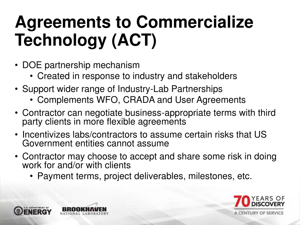 agreements to commercialize technology act