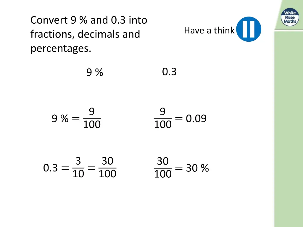 convert 9 and 0 3 into fractions decimals