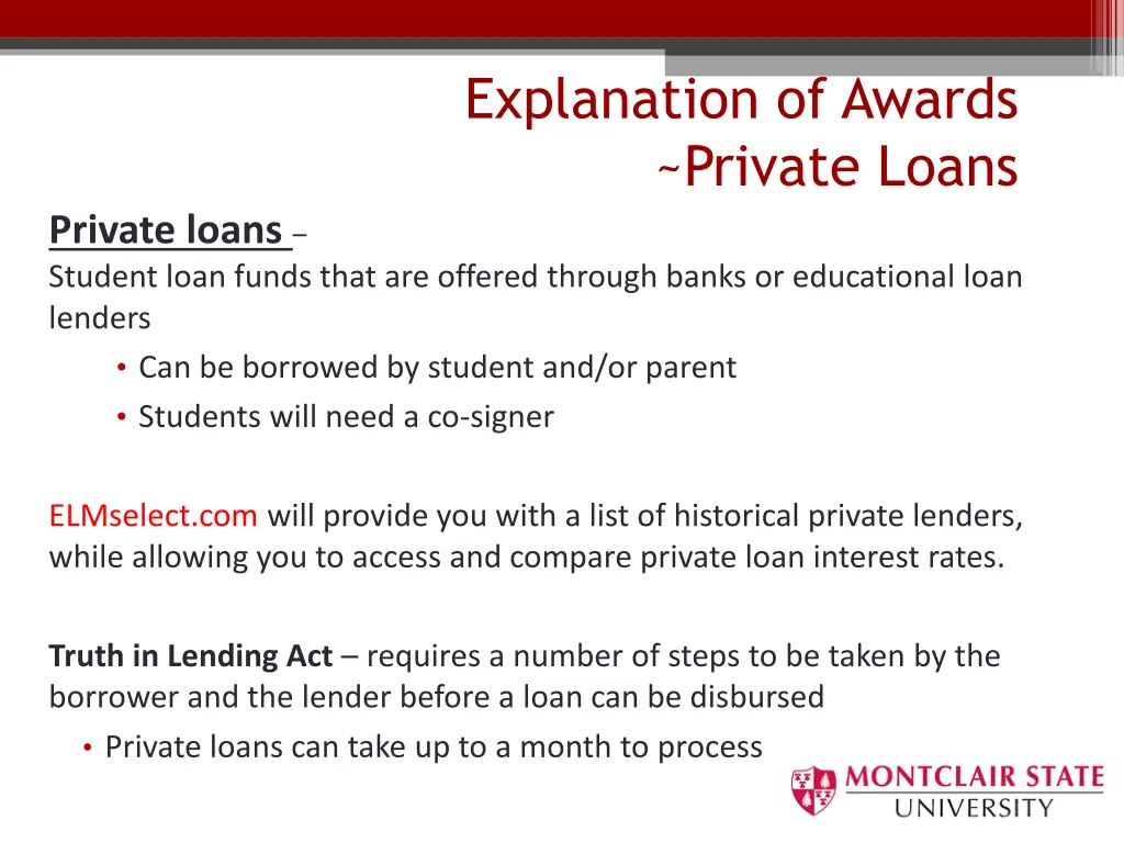 explanation of awards private loans