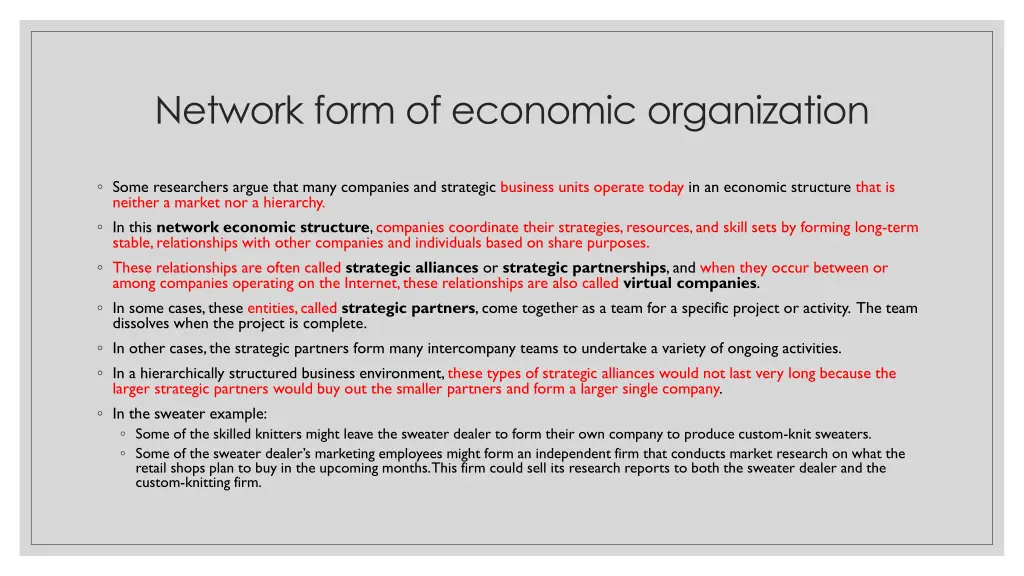 network form of economic organization