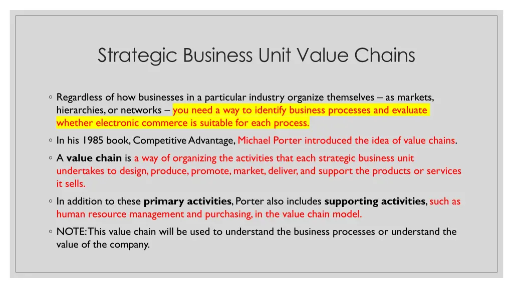 strategic business unit value chains