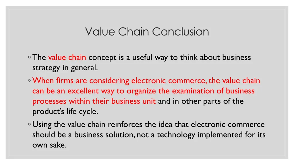 value chain conclusion