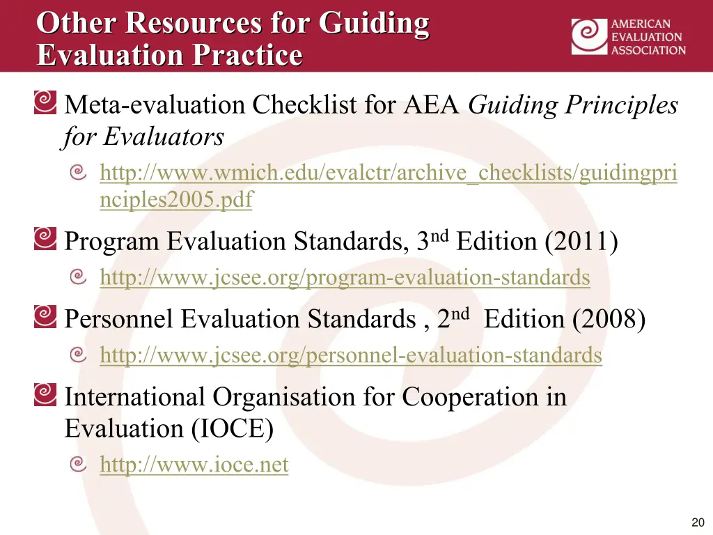 other resources for guiding evaluation practice