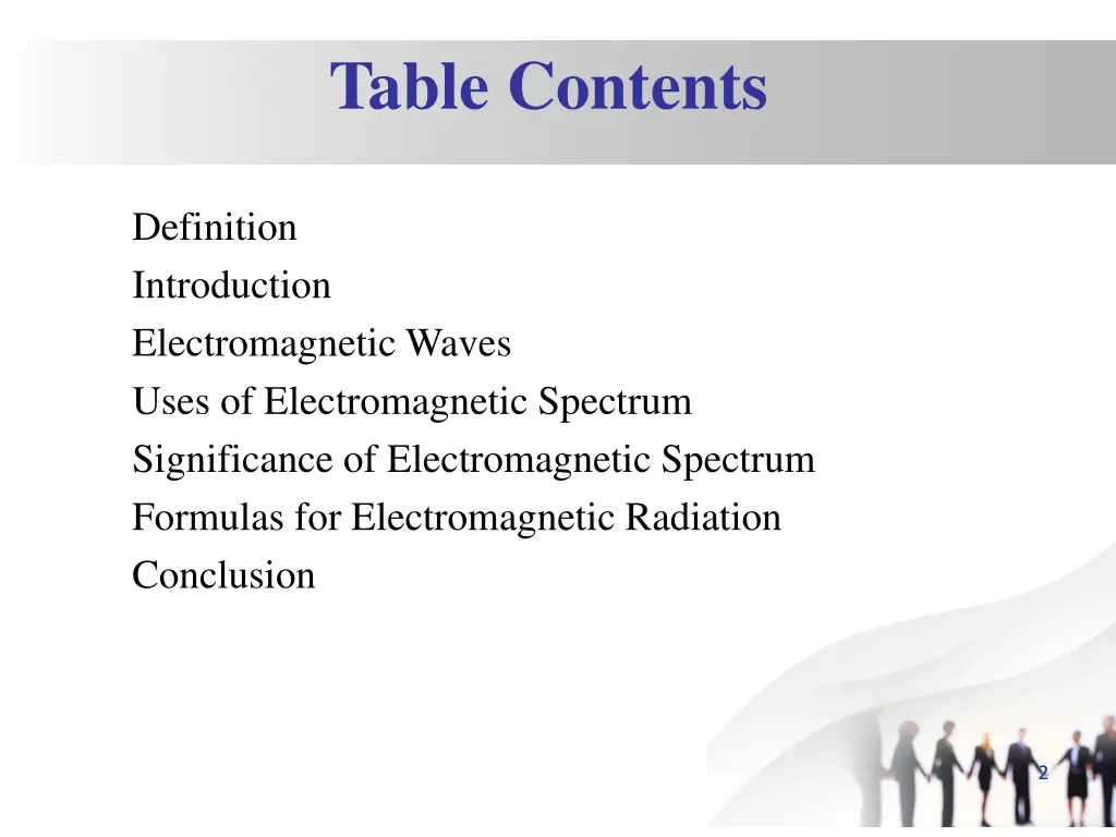 table contents