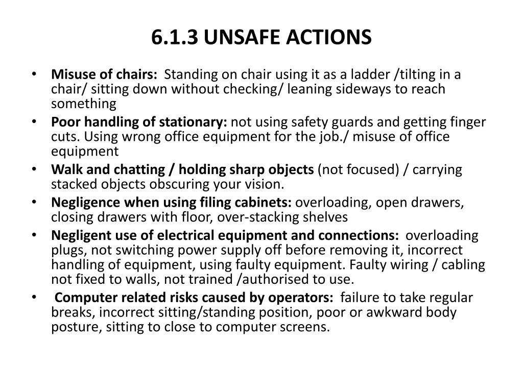 6 1 3unsafe actions