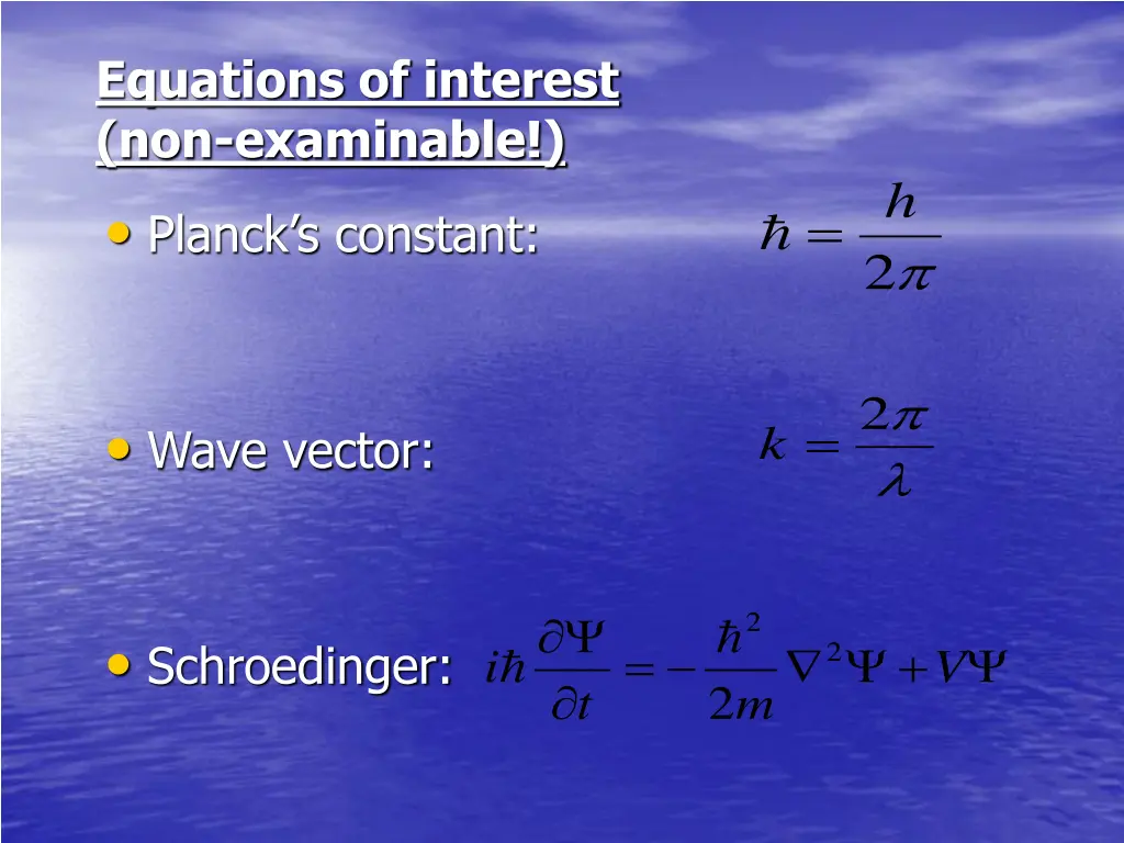 equations of interest non examinable planck