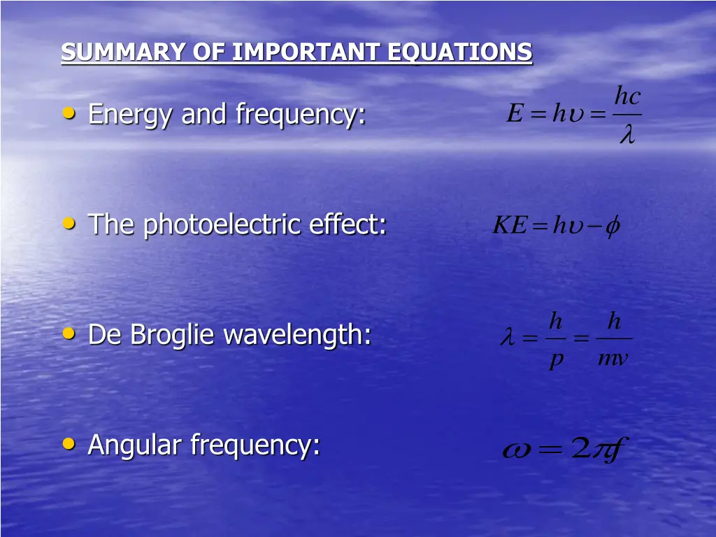 summary of important equations