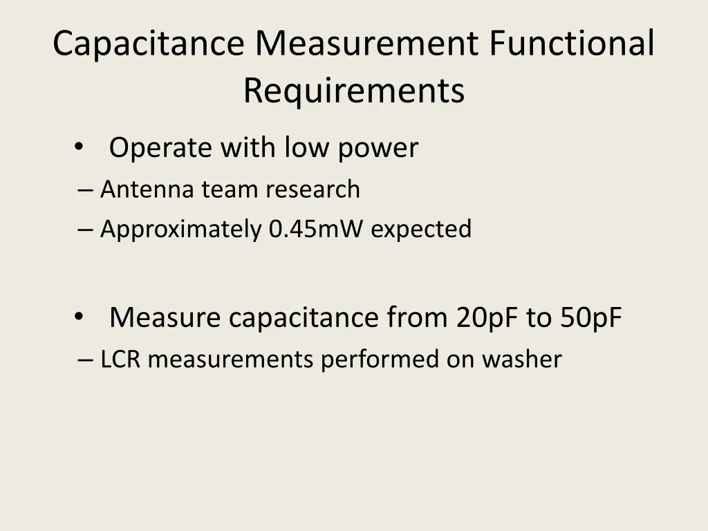 capacitance measurement functional requirements