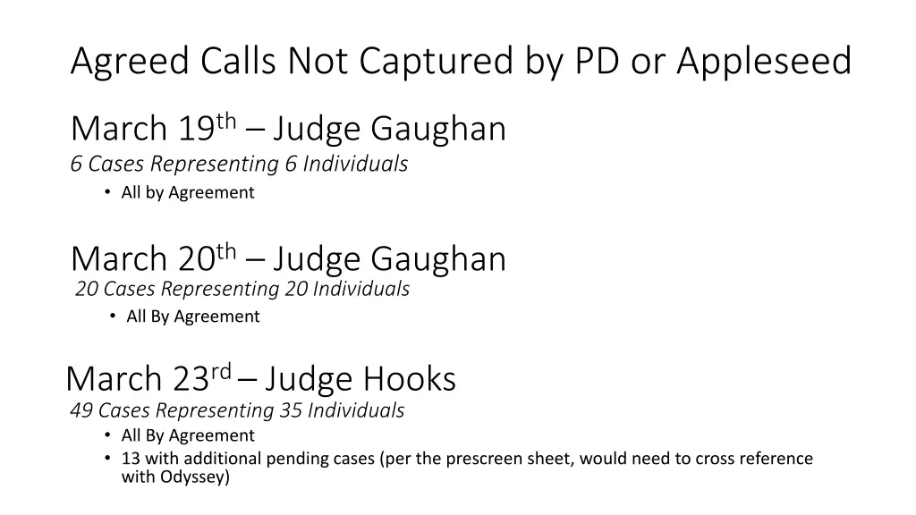 agreed calls not captured by pd or appleseed