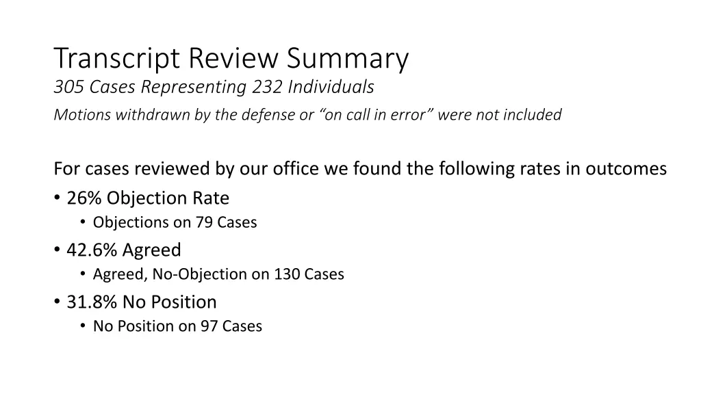 transcript review summary 305 cases representing