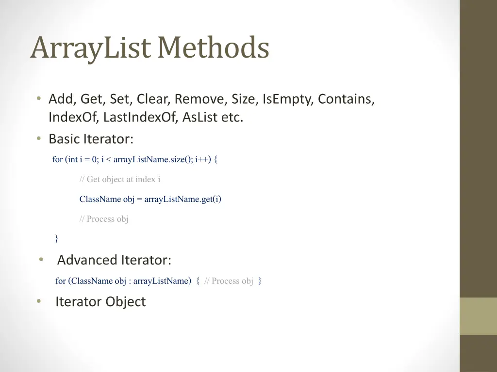 arraylist methods