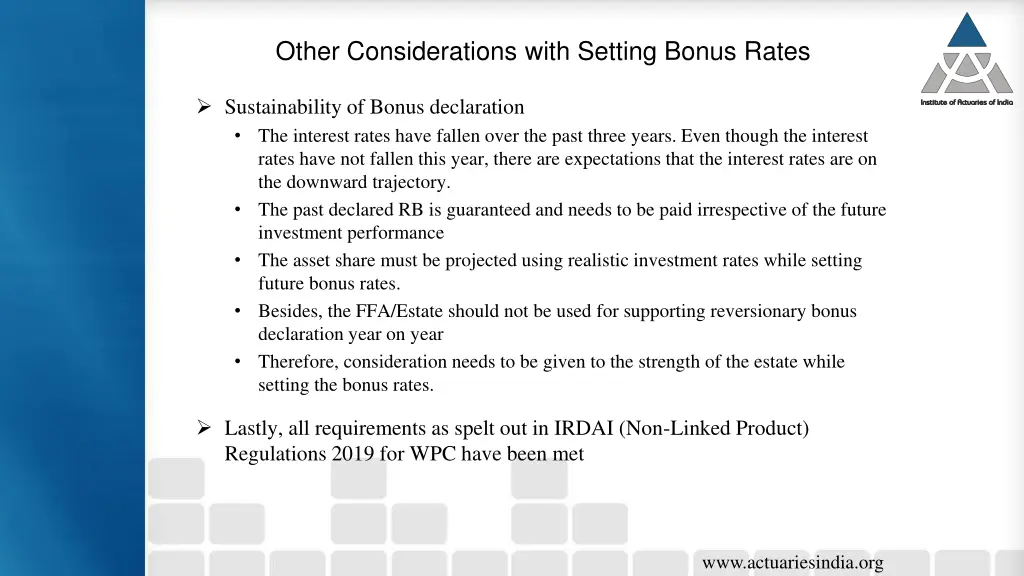 other considerations with setting bonus rates