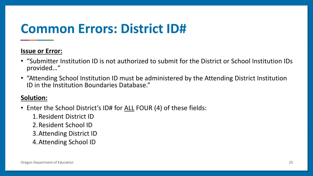 common errors district id