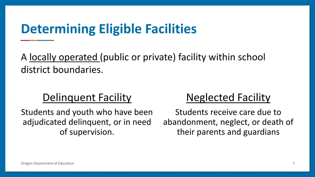 determining eligible facilities