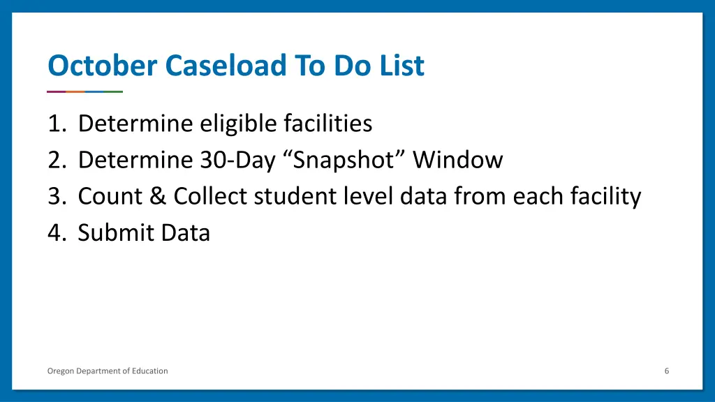 october caseload to do list