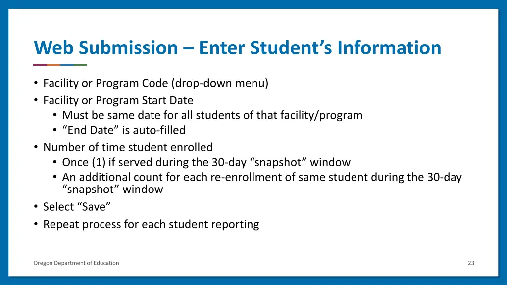 web submission enter student s information