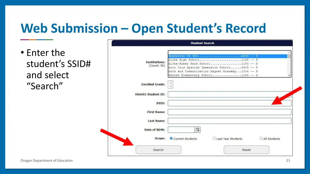 web submission open student s record