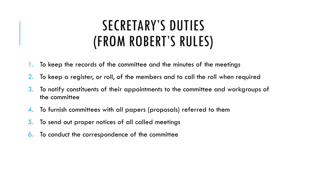 secretary s duties from robert s rules