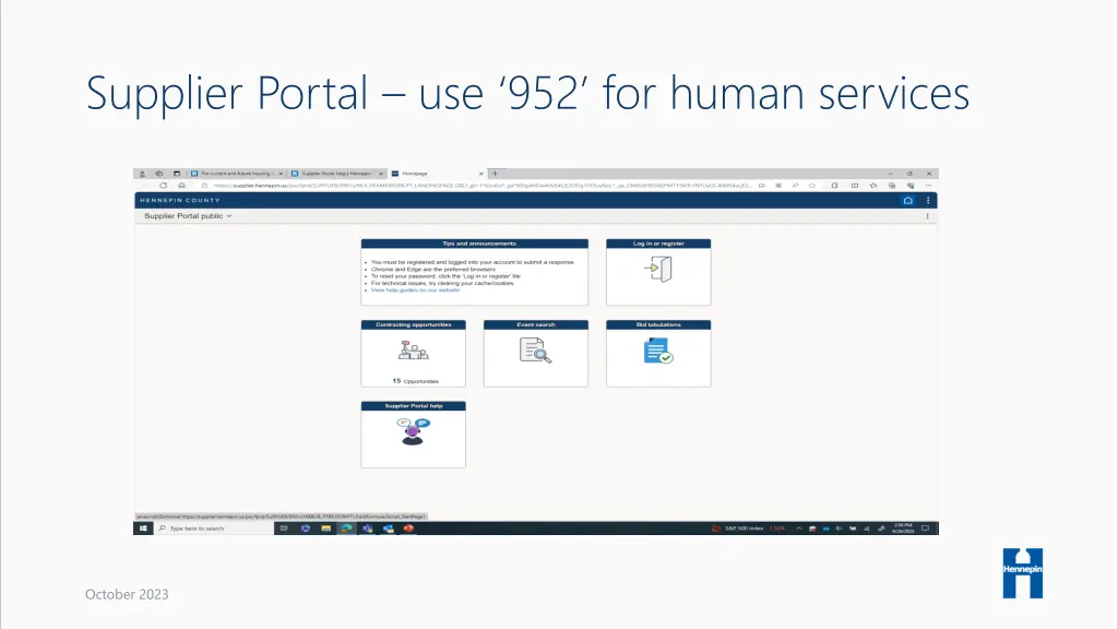 supplier portal use 952 for human services