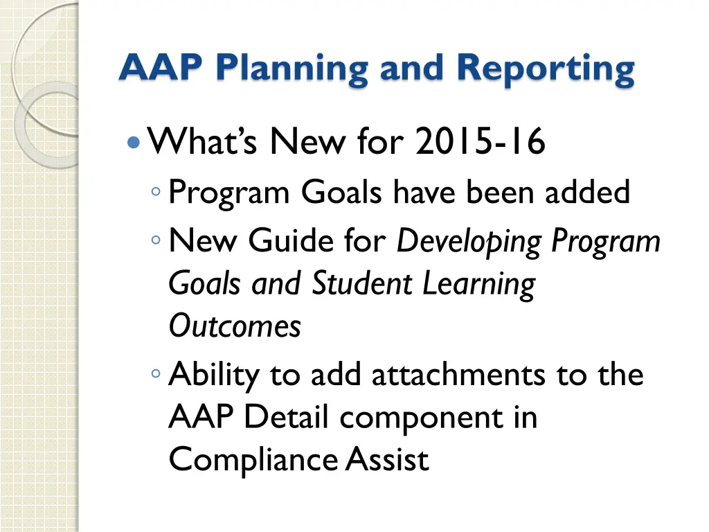 aap planning and reporting