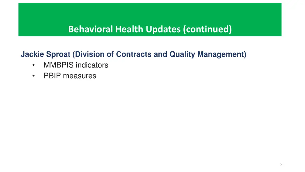 behavioral health updates continued 2