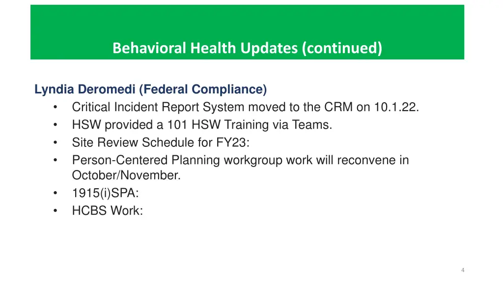 behavioral health updates continued