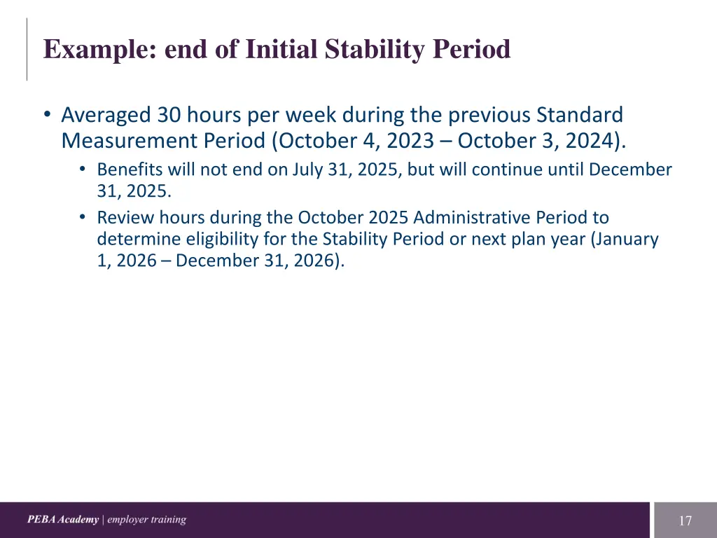 example end of initial stability period